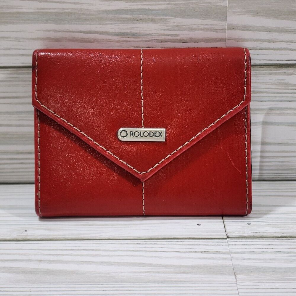 Vintage Rolodex Red Envelope Style Flap Top Stitched Business Card Holder Wallet